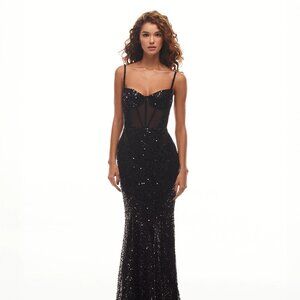 Milla Sensational black maxi on spaghetti straps covered in sequins,Smoky Quartz